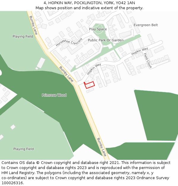 4, HOPKIN WAY, POCKLINGTON, YORK, YO42 1AN: Location map and indicative extent of plot