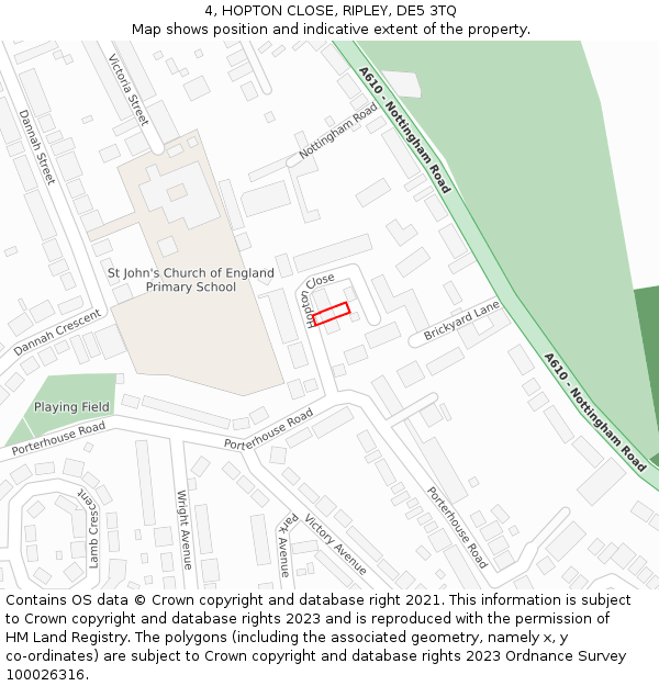 4, HOPTON CLOSE, RIPLEY, DE5 3TQ: Location map and indicative extent of plot