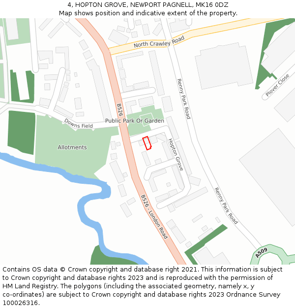 4, HOPTON GROVE, NEWPORT PAGNELL, MK16 0DZ: Location map and indicative extent of plot