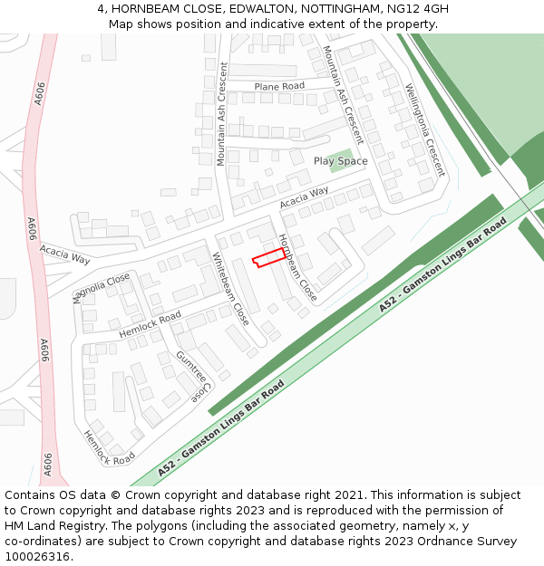 4, HORNBEAM CLOSE, EDWALTON, NOTTINGHAM, NG12 4GH: Location map and indicative extent of plot