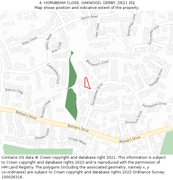 4, HORNBEAM CLOSE, OAKWOOD, DERBY, DE21 2DJ: Location map and indicative extent of plot