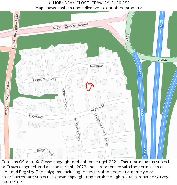 4, HORNDEAN CLOSE, CRAWLEY, RH10 3SF: Location map and indicative extent of plot