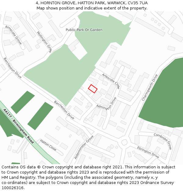 4, HORNTON GROVE, HATTON PARK, WARWICK, CV35 7UA: Location map and indicative extent of plot