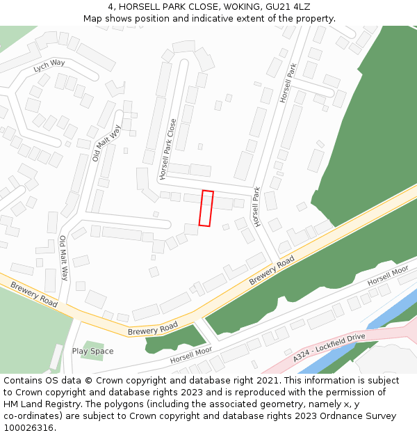 4, HORSELL PARK CLOSE, WOKING, GU21 4LZ: Location map and indicative extent of plot