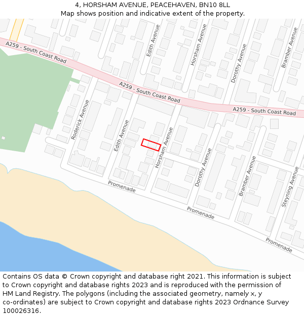 4, HORSHAM AVENUE, PEACEHAVEN, BN10 8LL: Location map and indicative extent of plot