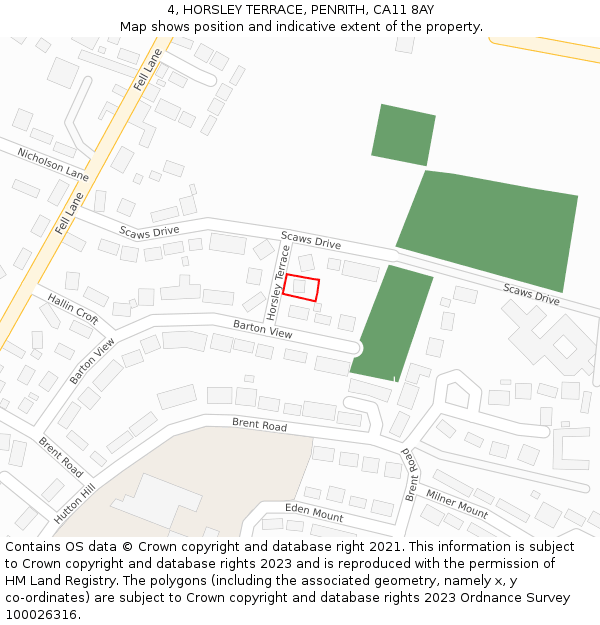 4, HORSLEY TERRACE, PENRITH, CA11 8AY: Location map and indicative extent of plot