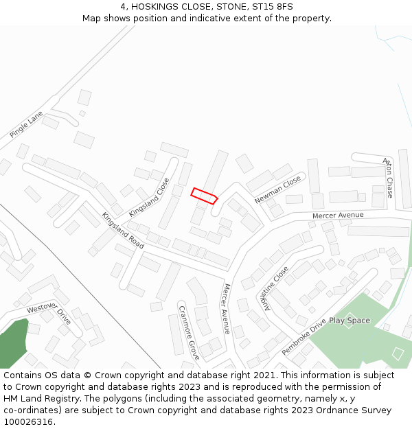 4, HOSKINGS CLOSE, STONE, ST15 8FS: Location map and indicative extent of plot