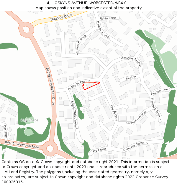 4, HOSKYNS AVENUE, WORCESTER, WR4 0LL: Location map and indicative extent of plot