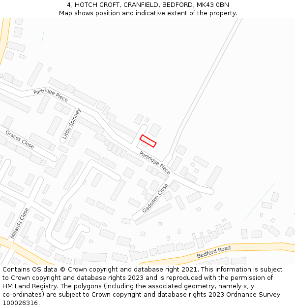 4, HOTCH CROFT, CRANFIELD, BEDFORD, MK43 0BN: Location map and indicative extent of plot
