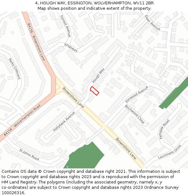 4, HOUGH WAY, ESSINGTON, WOLVERHAMPTON, WV11 2BR: Location map and indicative extent of plot