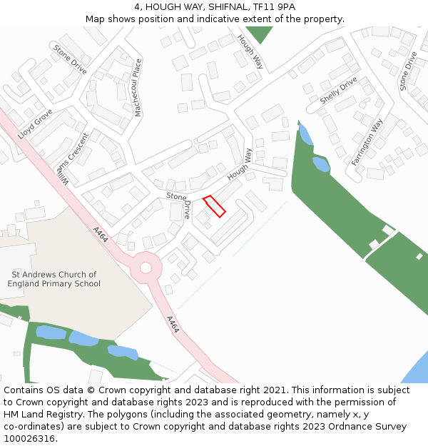 4, HOUGH WAY, SHIFNAL, TF11 9PA: Location map and indicative extent of plot