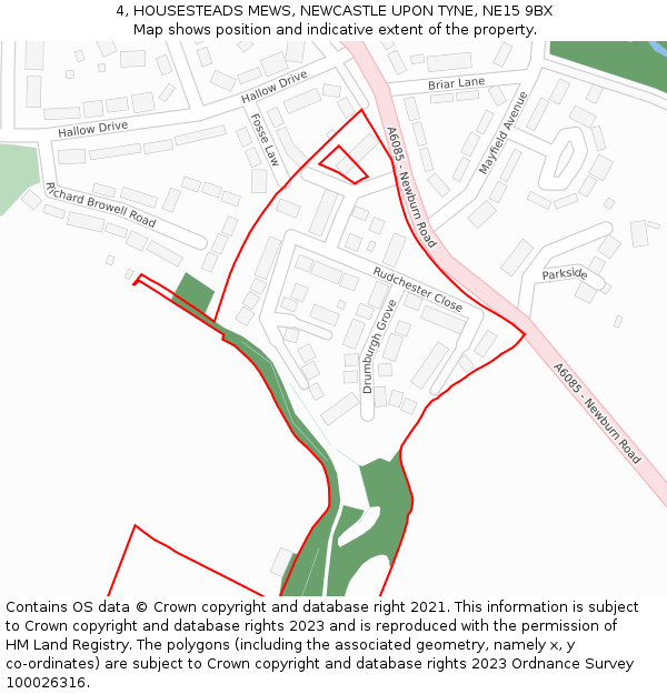 4, HOUSESTEADS MEWS, NEWCASTLE UPON TYNE, NE15 9BX: Location map and indicative extent of plot