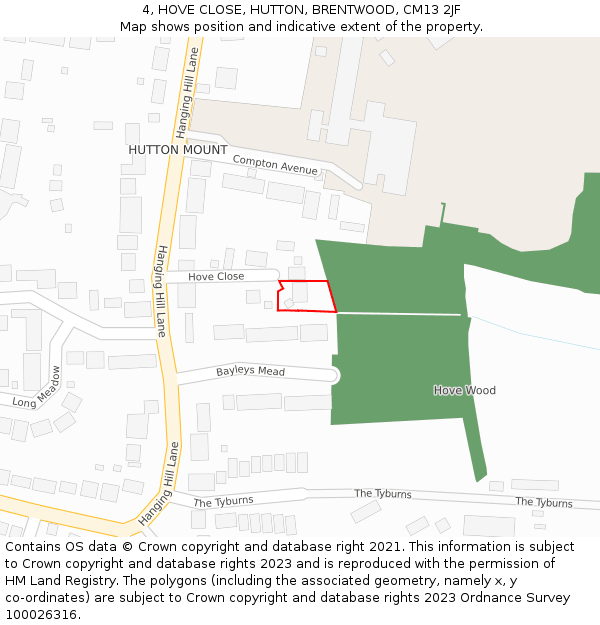 4, HOVE CLOSE, HUTTON, BRENTWOOD, CM13 2JF: Location map and indicative extent of plot