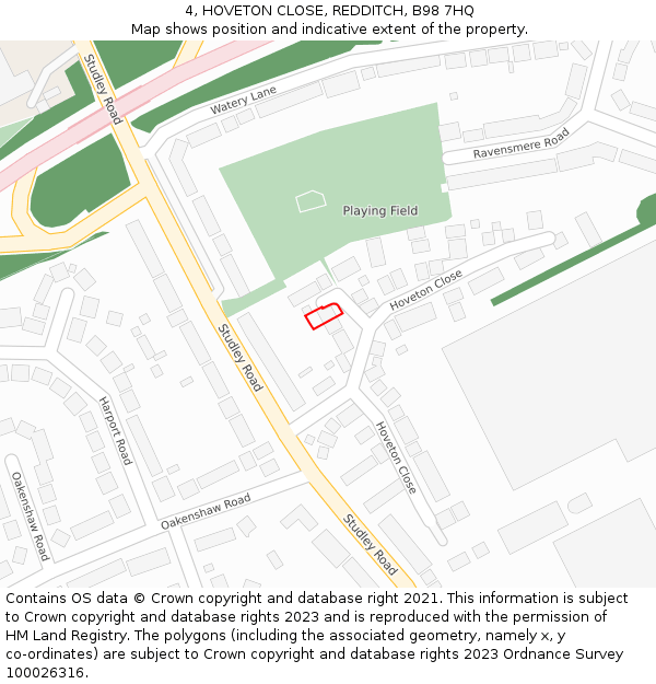 4, HOVETON CLOSE, REDDITCH, B98 7HQ: Location map and indicative extent of plot