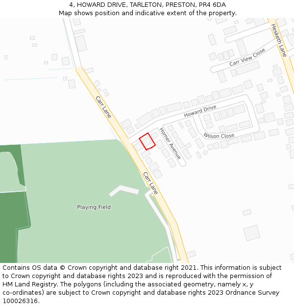 4, HOWARD DRIVE, TARLETON, PRESTON, PR4 6DA: Location map and indicative extent of plot