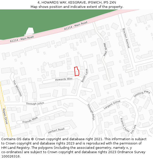 4, HOWARDS WAY, KESGRAVE, IPSWICH, IP5 2XN: Location map and indicative extent of plot