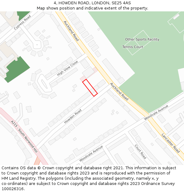 4, HOWDEN ROAD, LONDON, SE25 4AS: Location map and indicative extent of plot