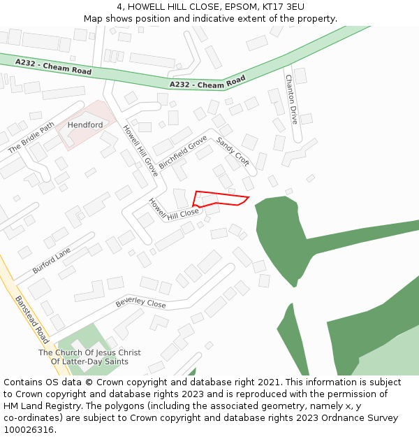 4, HOWELL HILL CLOSE, EPSOM, KT17 3EU: Location map and indicative extent of plot