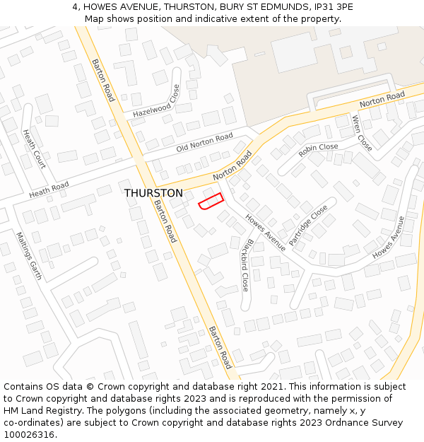 4, HOWES AVENUE, THURSTON, BURY ST EDMUNDS, IP31 3PE: Location map and indicative extent of plot