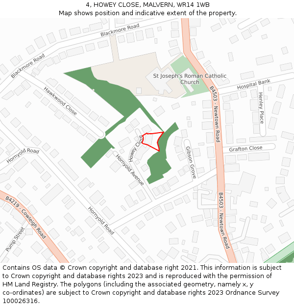 4, HOWEY CLOSE, MALVERN, WR14 1WB: Location map and indicative extent of plot