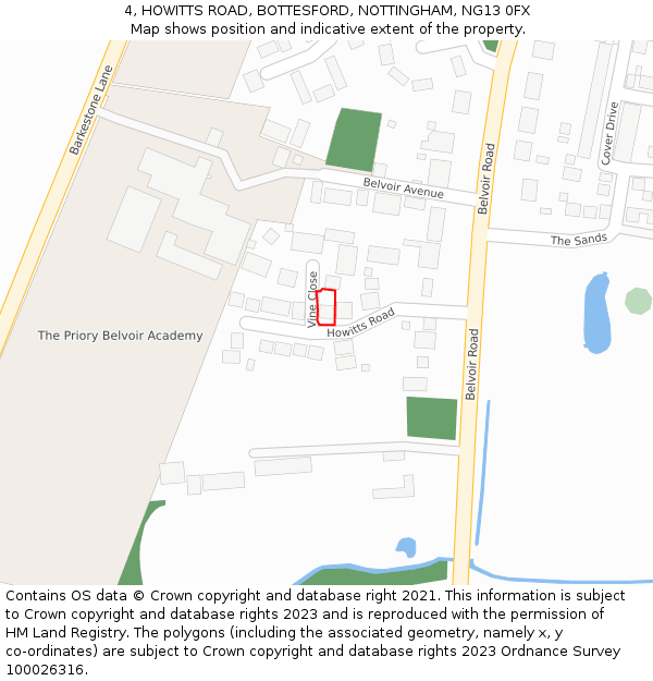 4, HOWITTS ROAD, BOTTESFORD, NOTTINGHAM, NG13 0FX: Location map and indicative extent of plot