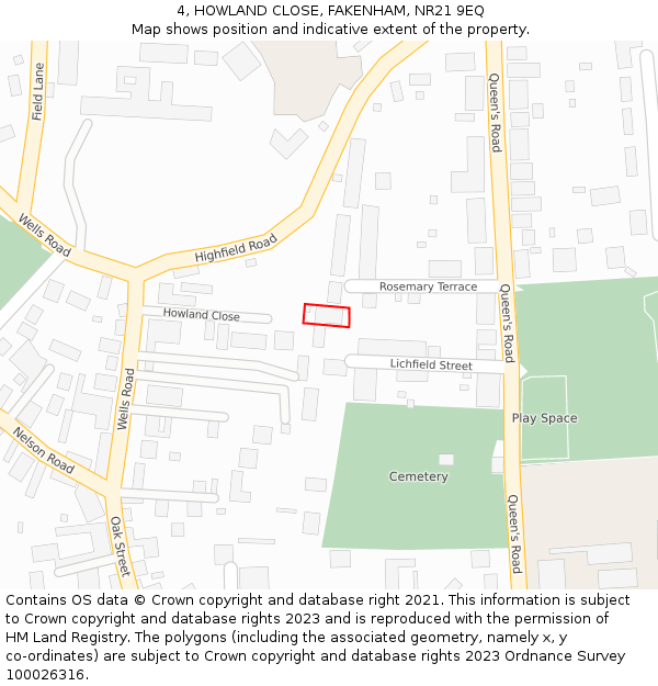 4, HOWLAND CLOSE, FAKENHAM, NR21 9EQ: Location map and indicative extent of plot