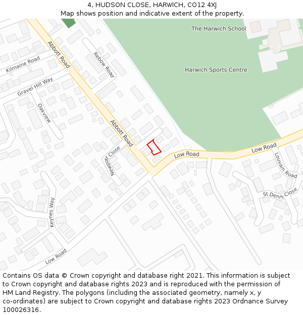 4, HUDSON CLOSE, HARWICH, CO12 4XJ: Location map and indicative extent of plot