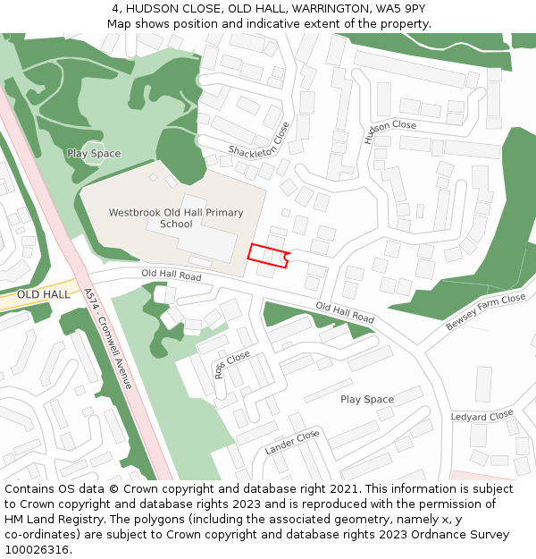 4, HUDSON CLOSE, OLD HALL, WARRINGTON, WA5 9PY: Location map and indicative extent of plot