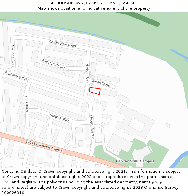 4, HUDSON WAY, CANVEY ISLAND, SS8 9FE: Location map and indicative extent of plot