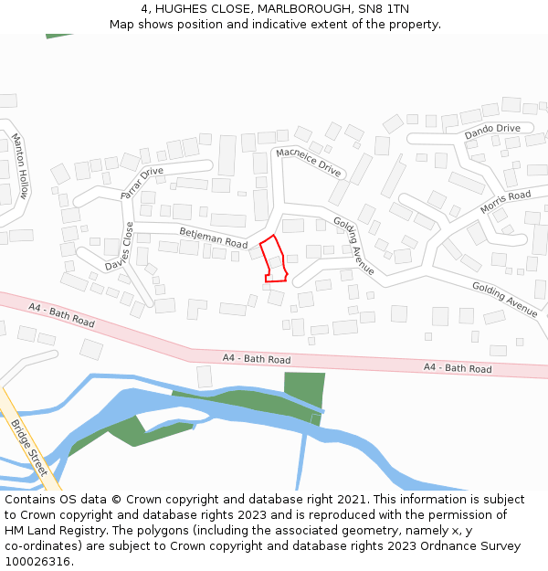 4, HUGHES CLOSE, MARLBOROUGH, SN8 1TN: Location map and indicative extent of plot