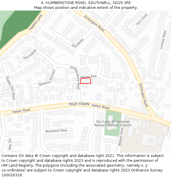 4, HUMBERSTONE ROAD, SOUTHWELL, NG25 0FE: Location map and indicative extent of plot