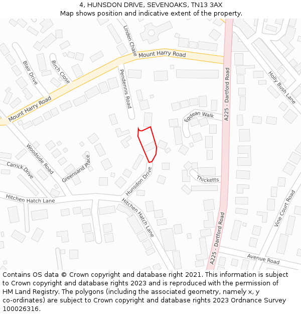 4, HUNSDON DRIVE, SEVENOAKS, TN13 3AX: Location map and indicative extent of plot