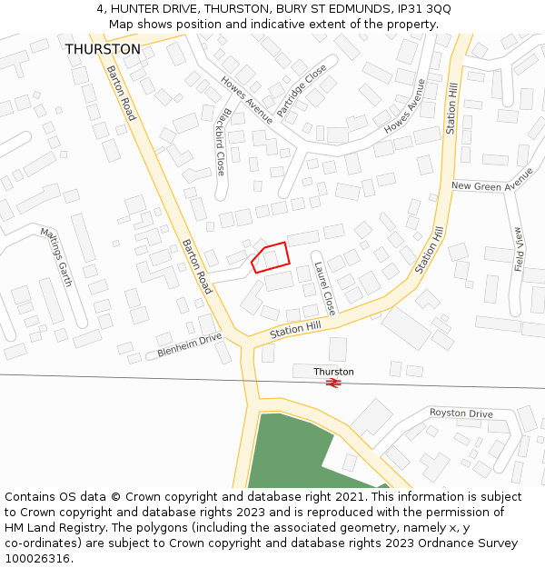 4, HUNTER DRIVE, THURSTON, BURY ST EDMUNDS, IP31 3QQ: Location map and indicative extent of plot