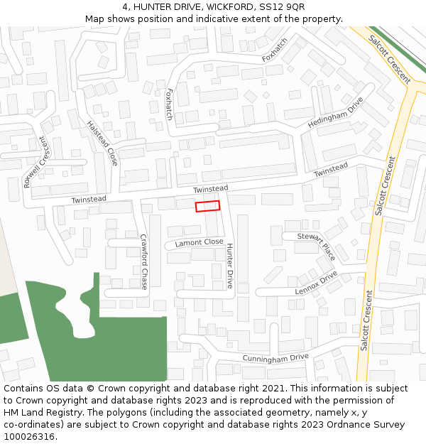 4, HUNTER DRIVE, WICKFORD, SS12 9QR: Location map and indicative extent of plot