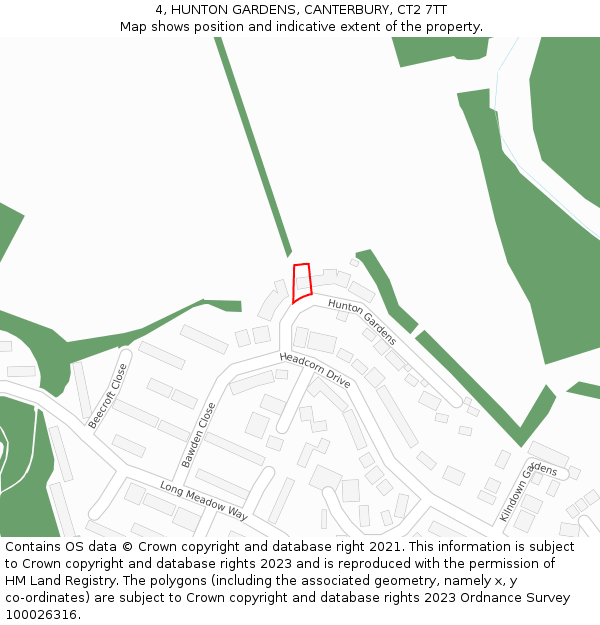 4, HUNTON GARDENS, CANTERBURY, CT2 7TT: Location map and indicative extent of plot