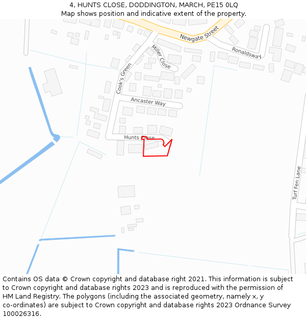 4, HUNTS CLOSE, DODDINGTON, MARCH, PE15 0LQ: Location map and indicative extent of plot