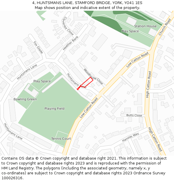 4, HUNTSMANS LANE, STAMFORD BRIDGE, YORK, YO41 1ES: Location map and indicative extent of plot