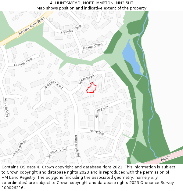 4, HUNTSMEAD, NORTHAMPTON, NN3 5HT: Location map and indicative extent of plot