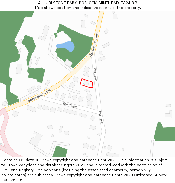 4, HURLSTONE PARK, PORLOCK, MINEHEAD, TA24 8JB: Location map and indicative extent of plot