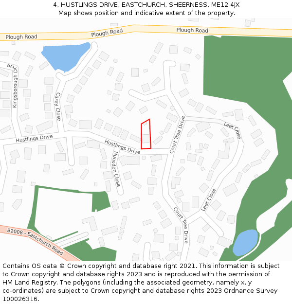 4, HUSTLINGS DRIVE, EASTCHURCH, SHEERNESS, ME12 4JX: Location map and indicative extent of plot