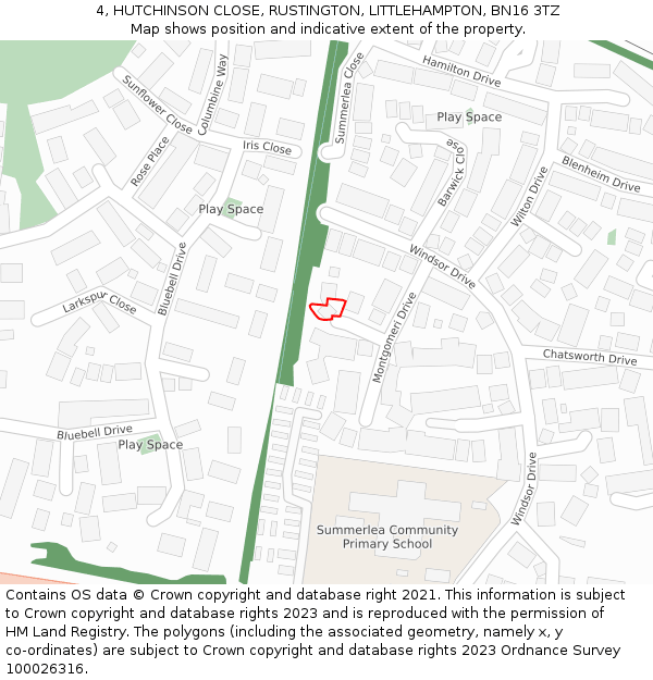 4, HUTCHINSON CLOSE, RUSTINGTON, LITTLEHAMPTON, BN16 3TZ: Location map and indicative extent of plot
