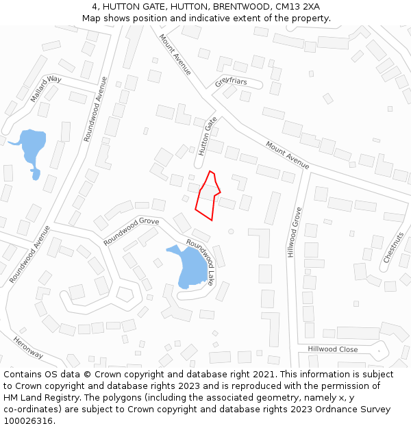 4, HUTTON GATE, HUTTON, BRENTWOOD, CM13 2XA: Location map and indicative extent of plot