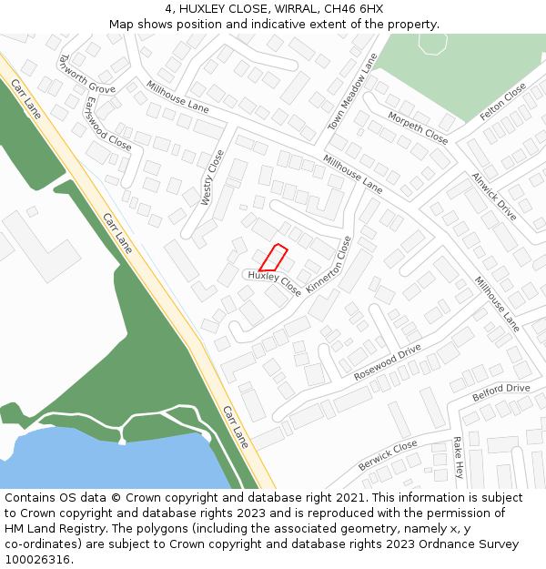 4, HUXLEY CLOSE, WIRRAL, CH46 6HX: Location map and indicative extent of plot