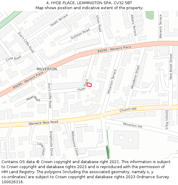 4, HYDE PLACE, LEAMINGTON SPA, CV32 5BT: Location map and indicative extent of plot