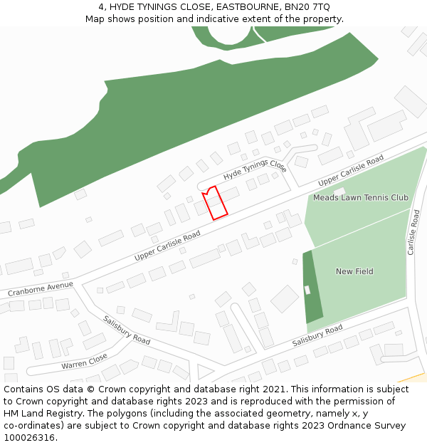 4, HYDE TYNINGS CLOSE, EASTBOURNE, BN20 7TQ: Location map and indicative extent of plot