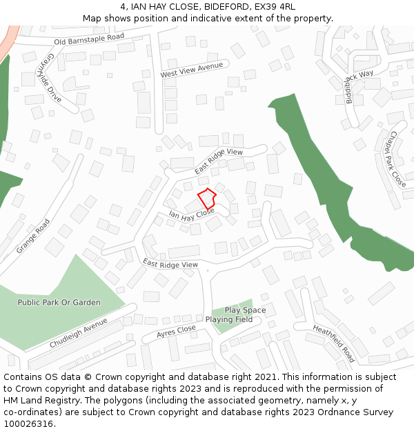 4, IAN HAY CLOSE, BIDEFORD, EX39 4RL: Location map and indicative extent of plot