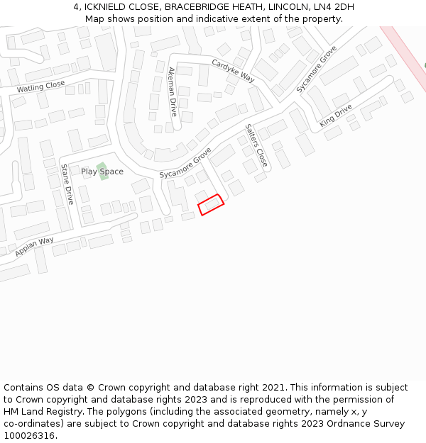 4, ICKNIELD CLOSE, BRACEBRIDGE HEATH, LINCOLN, LN4 2DH: Location map and indicative extent of plot