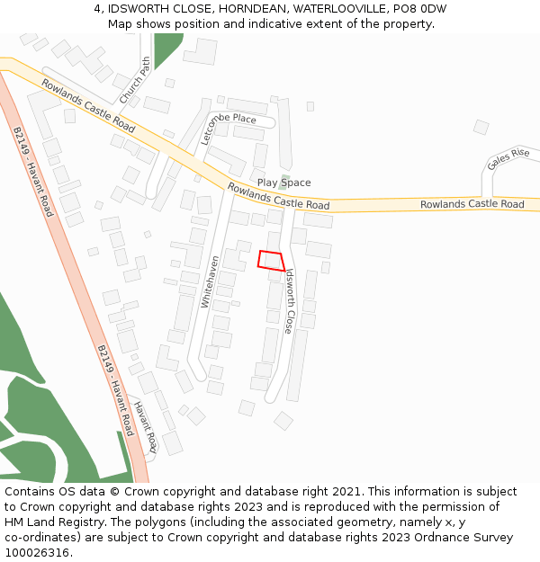 4, IDSWORTH CLOSE, HORNDEAN, WATERLOOVILLE, PO8 0DW: Location map and indicative extent of plot