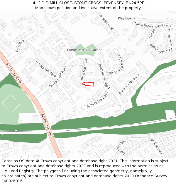 4, IFIELD MILL CLOSE, STONE CROSS, PEVENSEY, BN24 5PF: Location map and indicative extent of plot