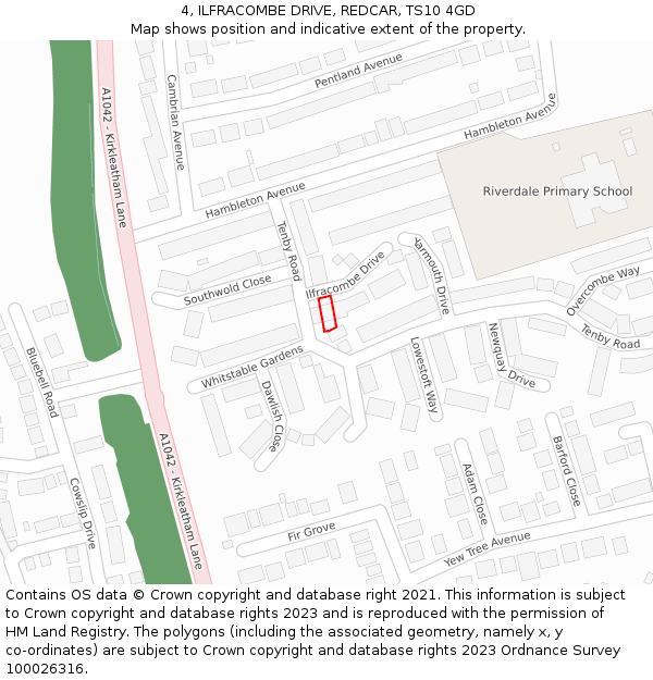 4, ILFRACOMBE DRIVE, REDCAR, TS10 4GD: Location map and indicative extent of plot